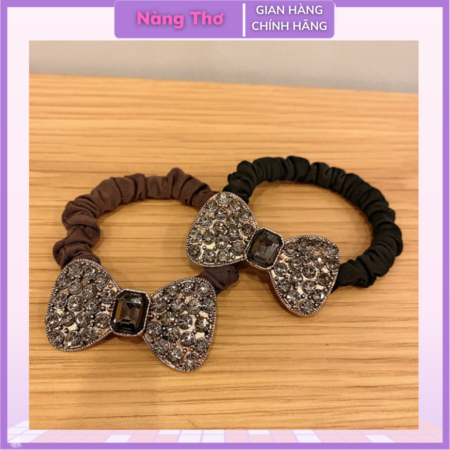 Dây cột tóc đính đá hình nơ lấp lánh sang trọng cho nữ