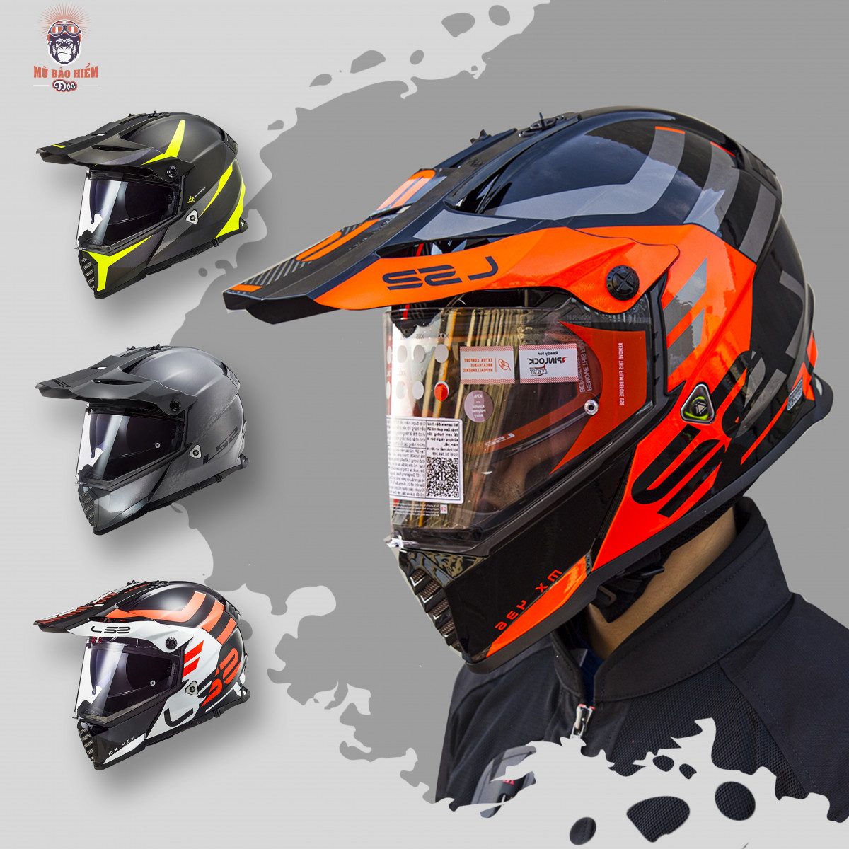 MŨ BẢO HIỂM ADVENTURE LS2 MX436 - BLACK ORANGE