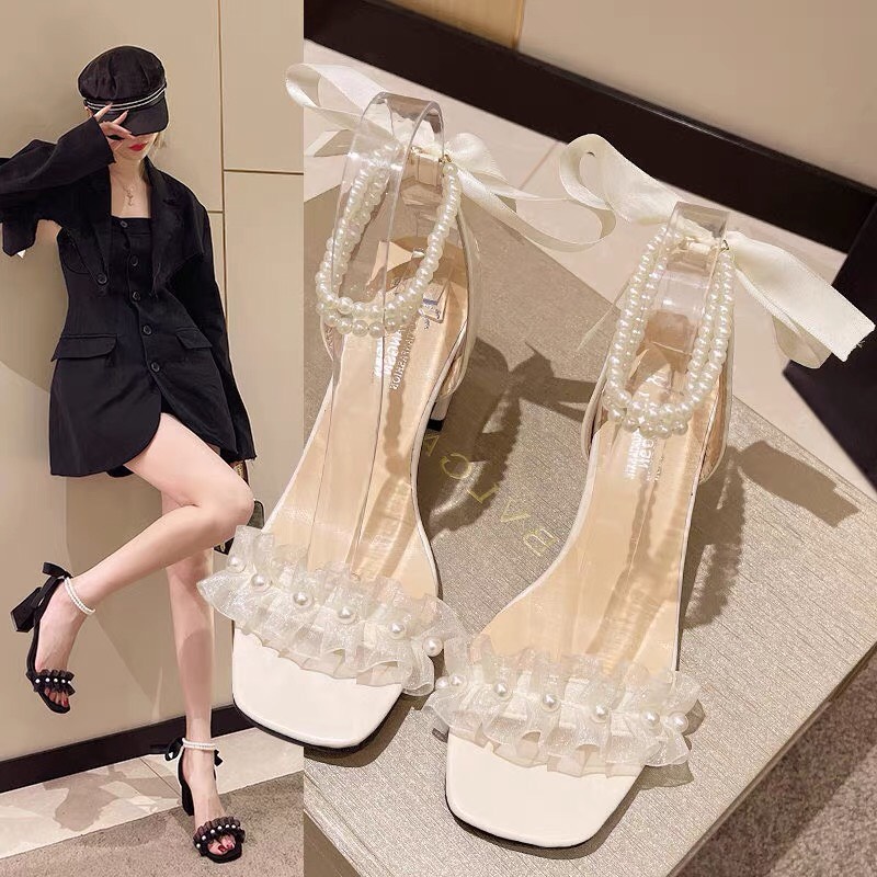 Giày cao gót nữ đế vuông viên ngọc 5p sang chảnh mã h9vn