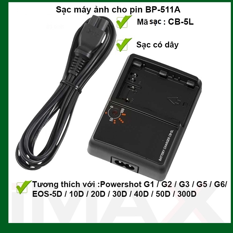 Sạc máy ảnh cb-5l cho pin bp-511a, sạc dây