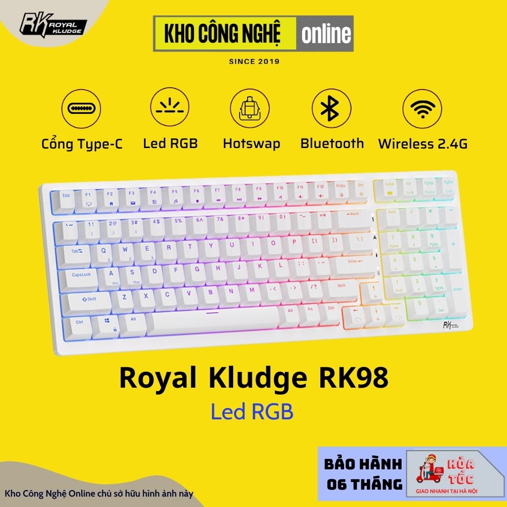 Bàn phím cơ không dây RK98 hotswap kết nối 3 chế độ