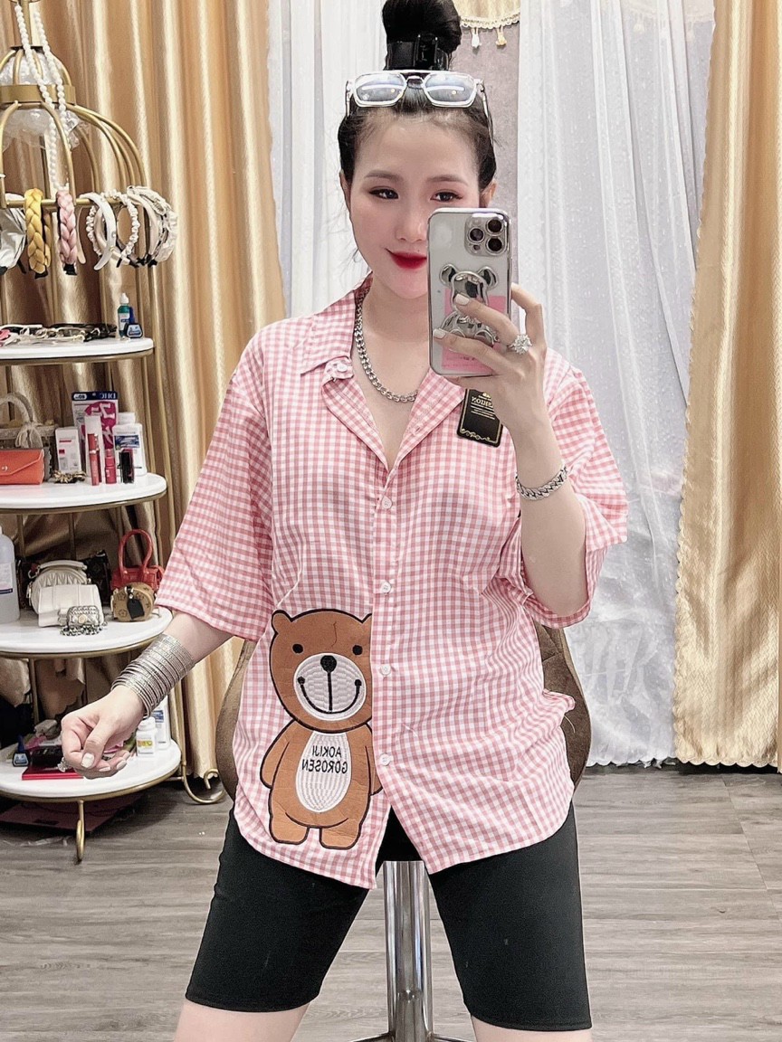 Sét bộ áo sơmi gấu fom rộng quần ngố