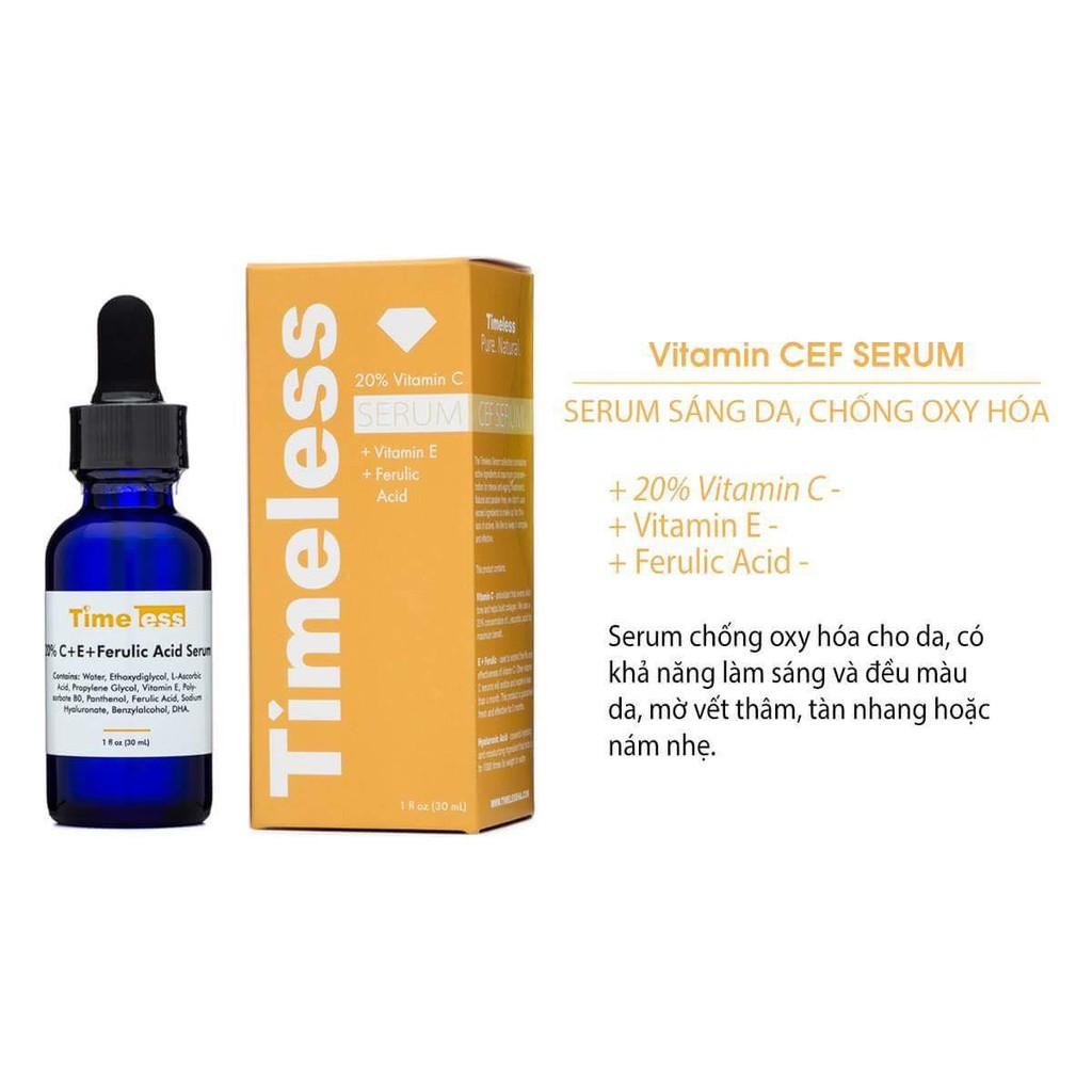 Serum Timeless 20% Vitamin C + E Ferulic Acid làm sáng da 30ml