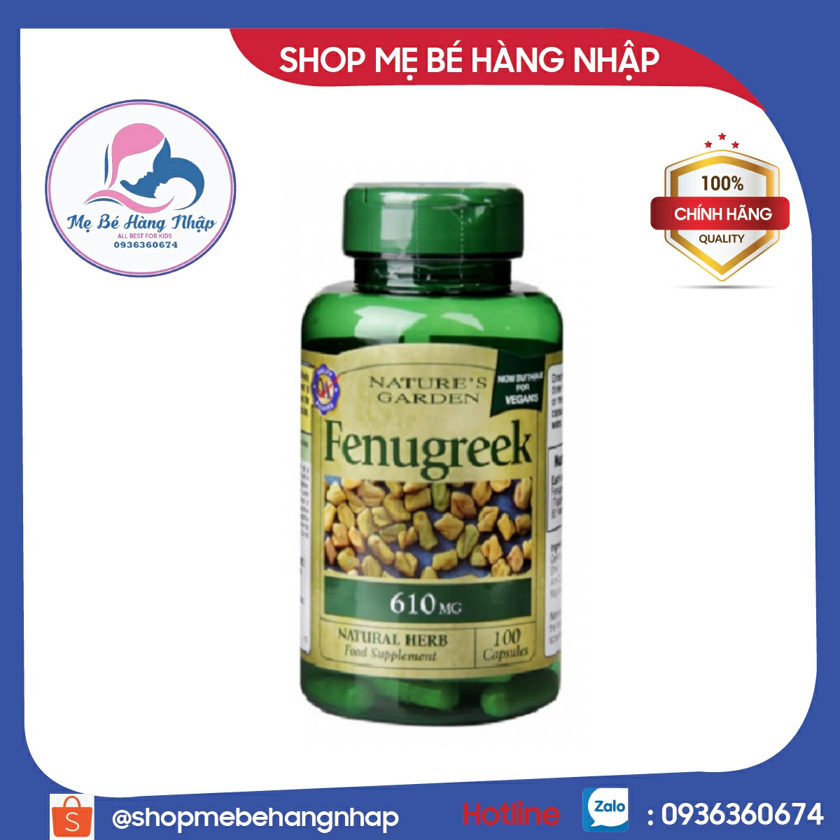 Viên uống lợi sữa Cỏ cà ri Fenugreek Nature's Garden Anh Quốc 610mg