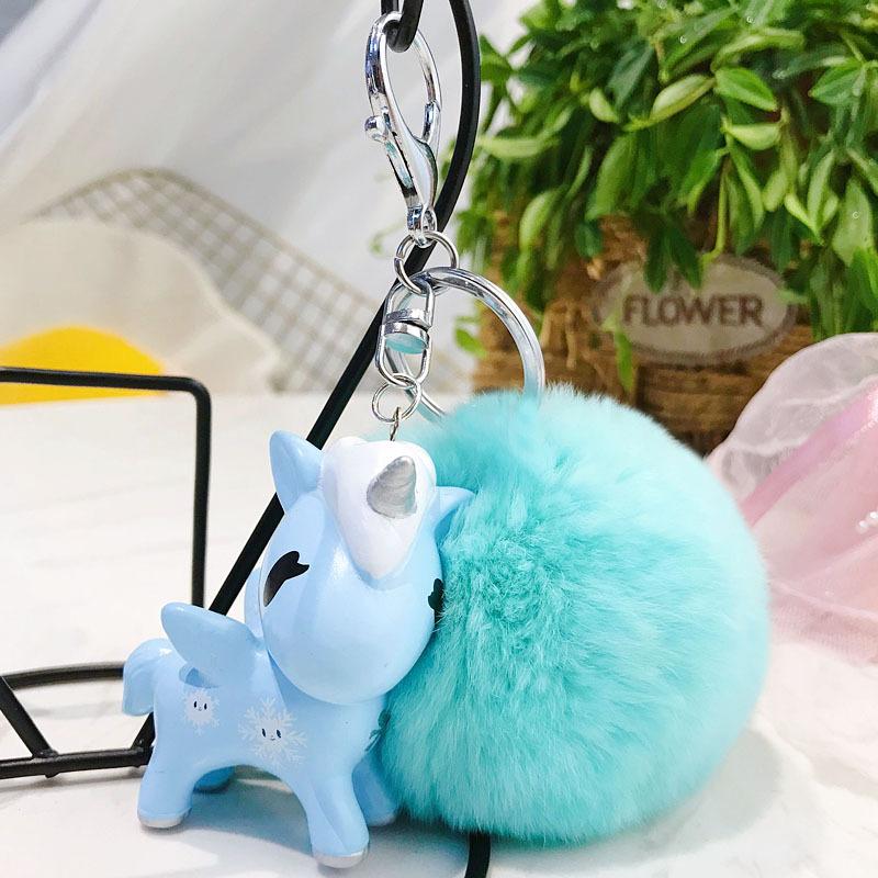 Keychains Blue pony horse cute with ultra fine soft cotton balls - MKB02