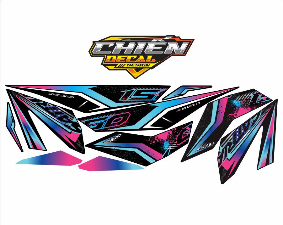 tem rời satria-raider mẫu tem chế 7 màu xe đen (tem 3 lớp )
