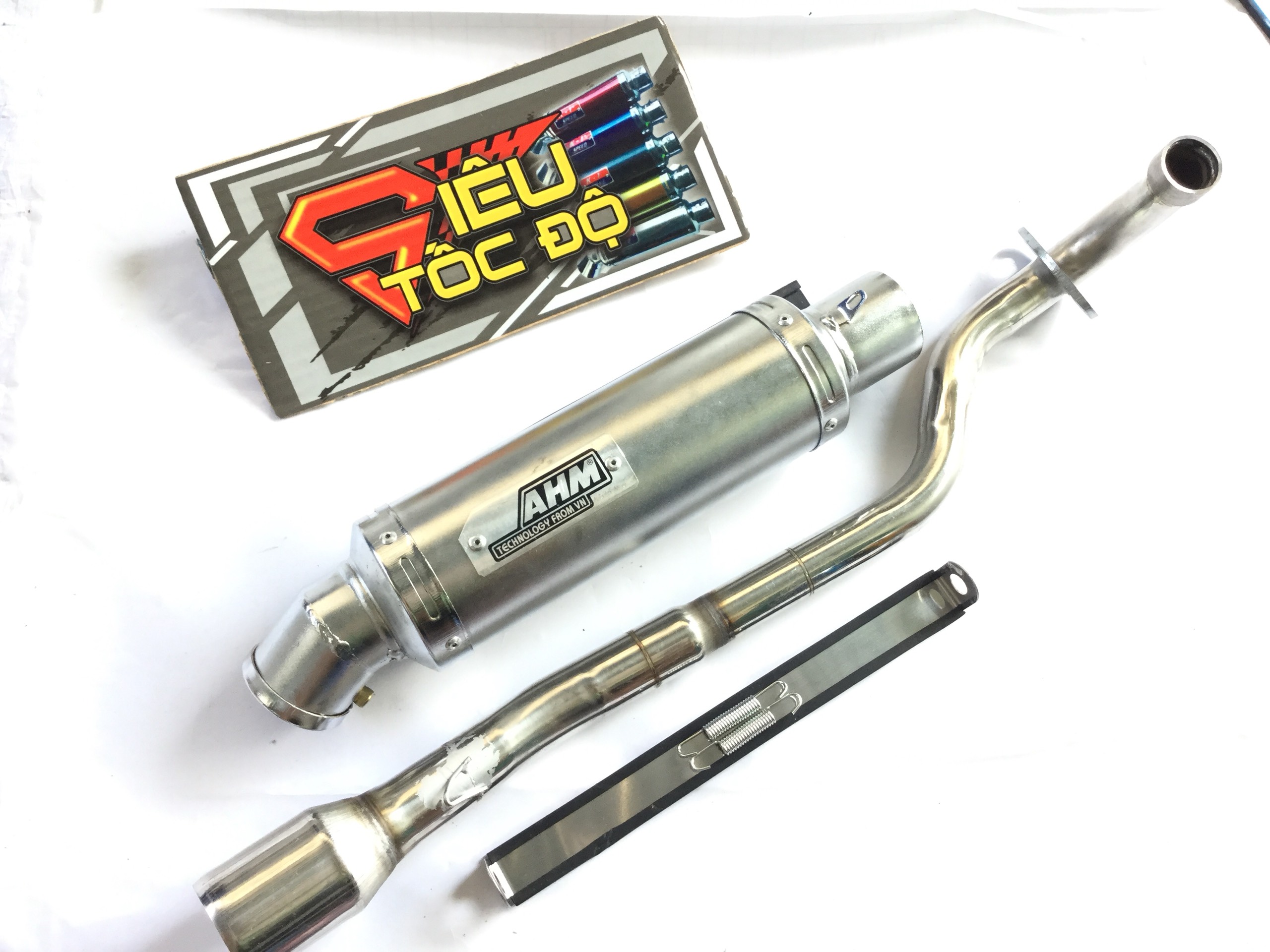 Pô ahm trắng full pass tro gồeo lò xo bass cả cổ pô độ cho xe wave blade, wave s, wave rs, wave rsx, wave alpha 110