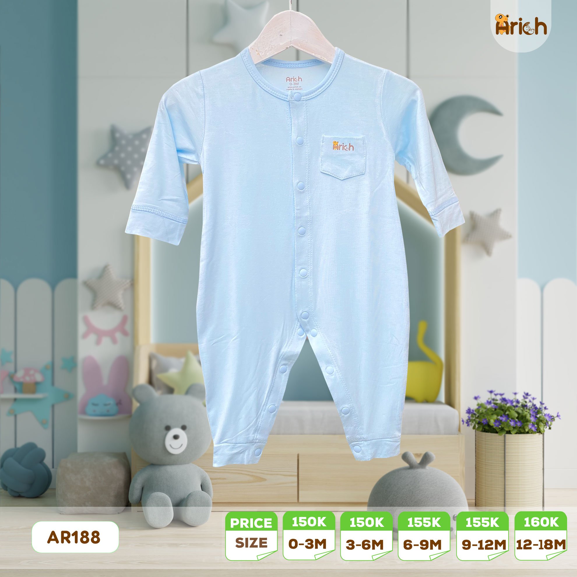 Body dài SỢI TRE ARICH 0-18M