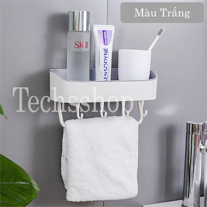 Kệ nhà tắm đa năng dán tường để bàn chải kem đánh răng có móc máng treo bông tắm - Kệ để mỹ phẩm nhà vệ sinh - Đồ dùng nhà tắm - Kệ gia vị - Kệ nhà bếp 2 lớp
