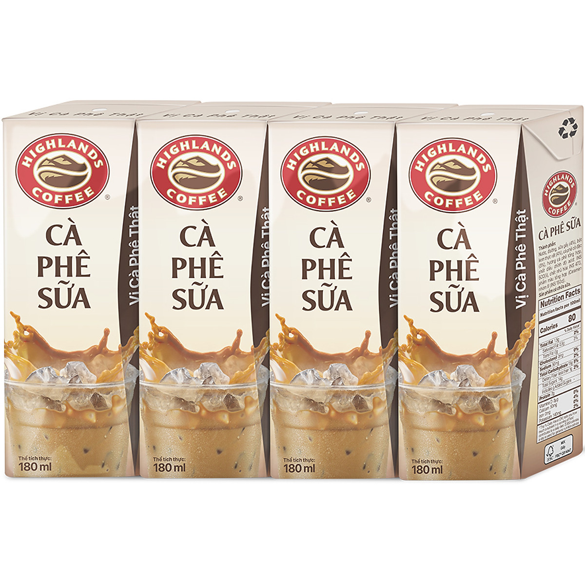 [Siêu thị WinMart] - Lốc 4 Hộp Highlands Coffee Cà Phê Sữa Tetra Pack 180ml