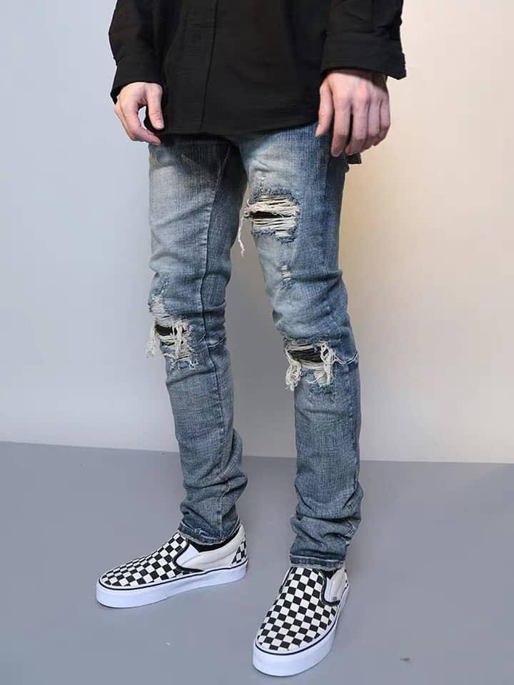 Quần jean nam thời trang - rách kiểu ( jean co giãn )