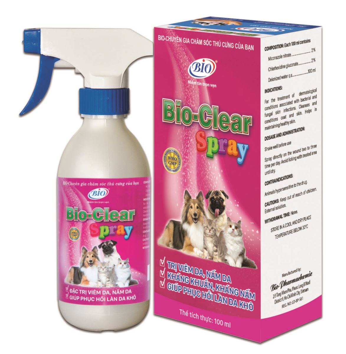 Chai xịt viêm da, nấm da chó mèo Bio Clear Spray (100ml)