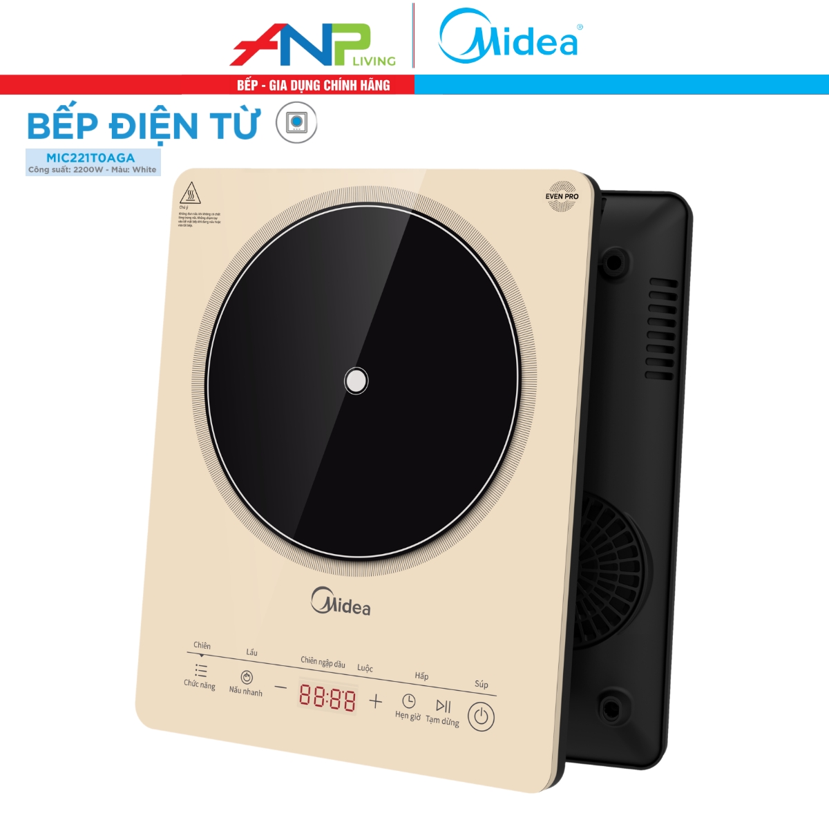 Bếp Từ Đơn Midea MIC221T (Bếp Điện Từ Công suất 2200W, Có Chức Năng Sôi Liu Riu)
