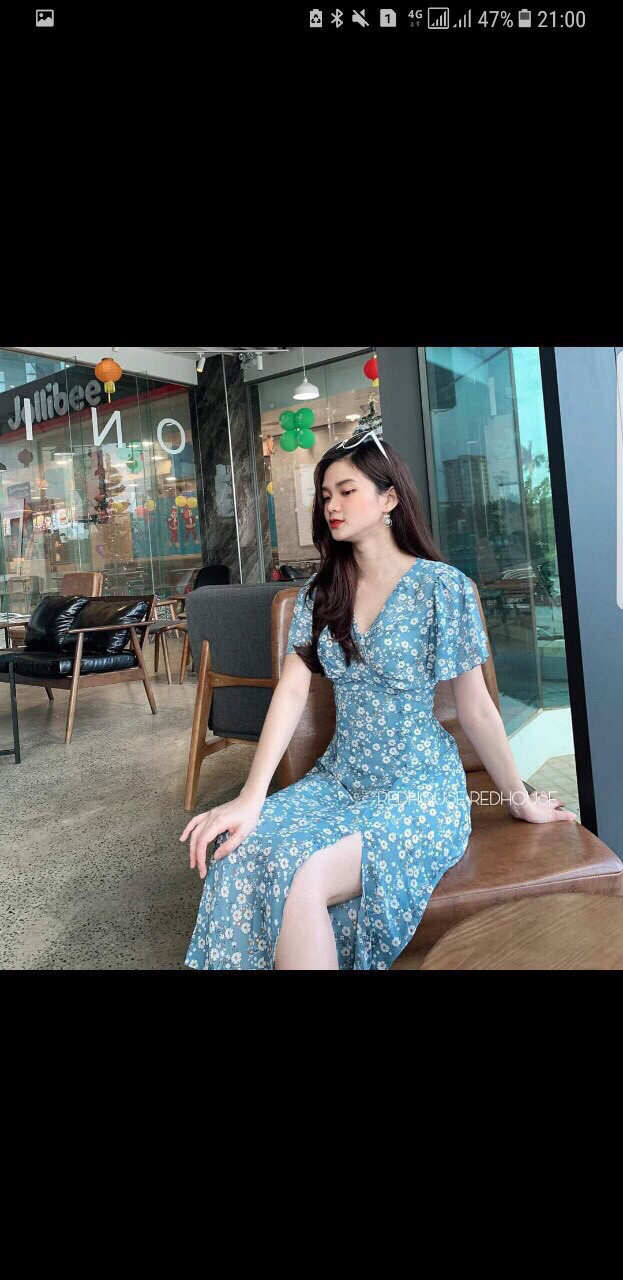 Đầm xòe lụa tay ngắn họa tiết hoa cúc họa mi