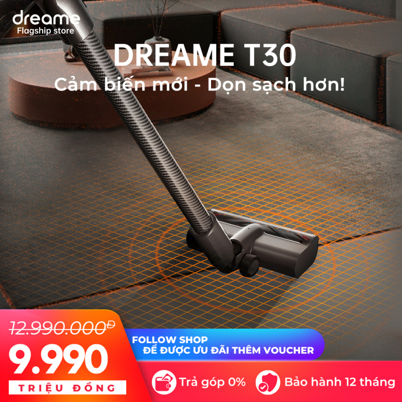Máy hút bụi lau nhà cầm tay không dây Dreame T30 - Lực hút mạnh & Giảm tiếng ồn - Trọng lượng nhẹ chỉ 1.67kg - Hàng chính hãng Dreame Việt Nam