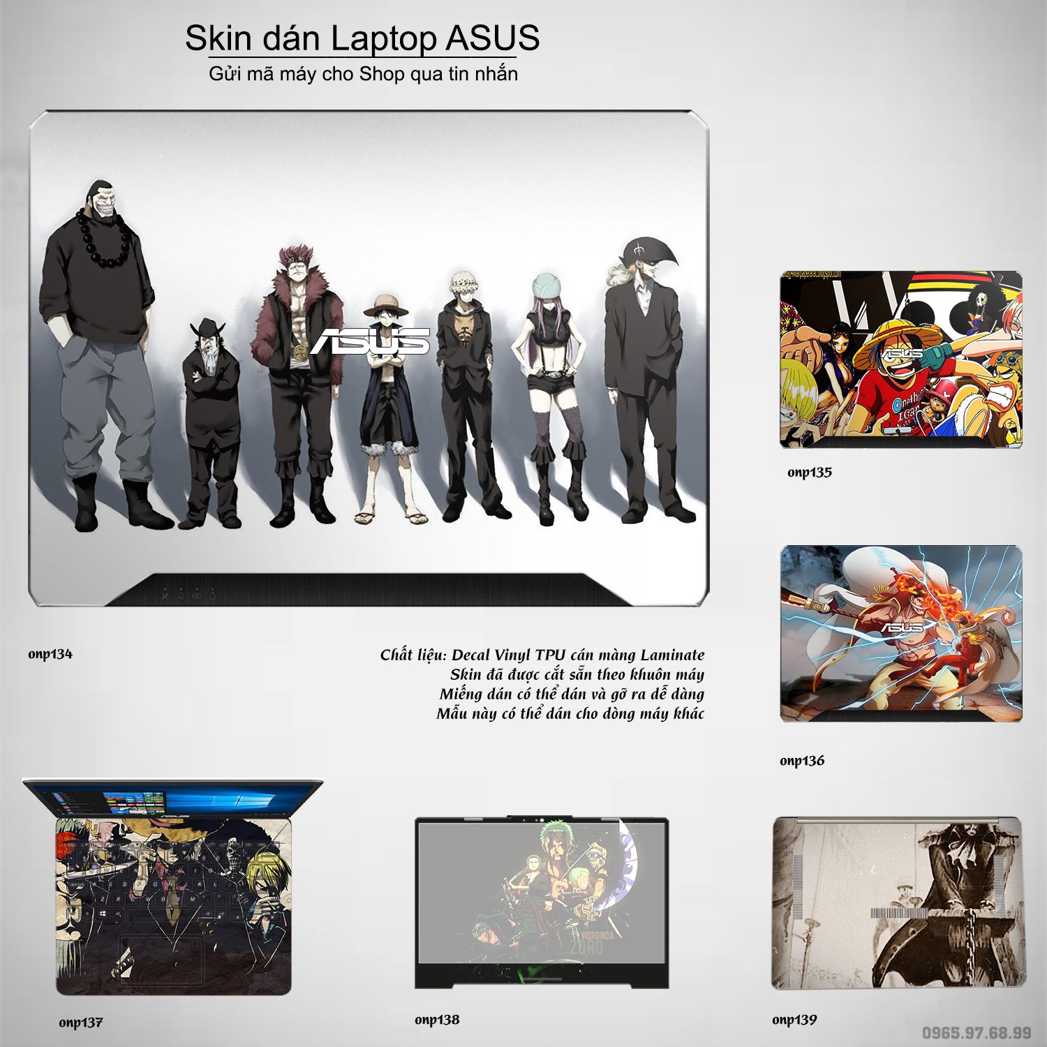 Decal Skin dán Laptop Asus mẫu One Piece (inbox mã máy cho shop)
