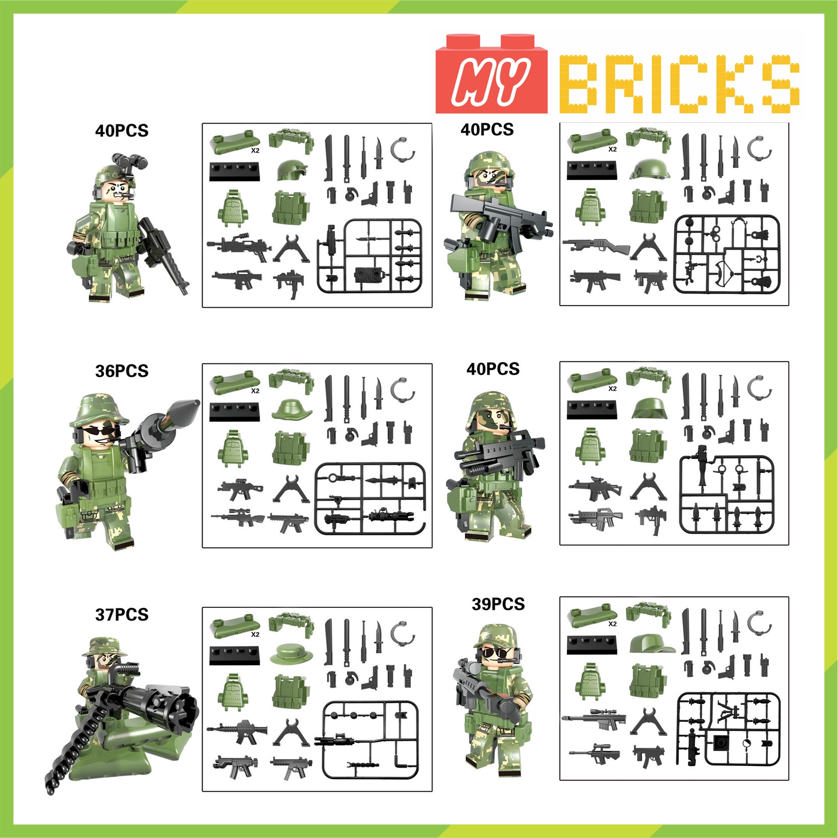 [HCM][Đóng túi OPP] Combo 6 nhân vật lính Mỹ quân phục rằn ri - Non lego - 7011