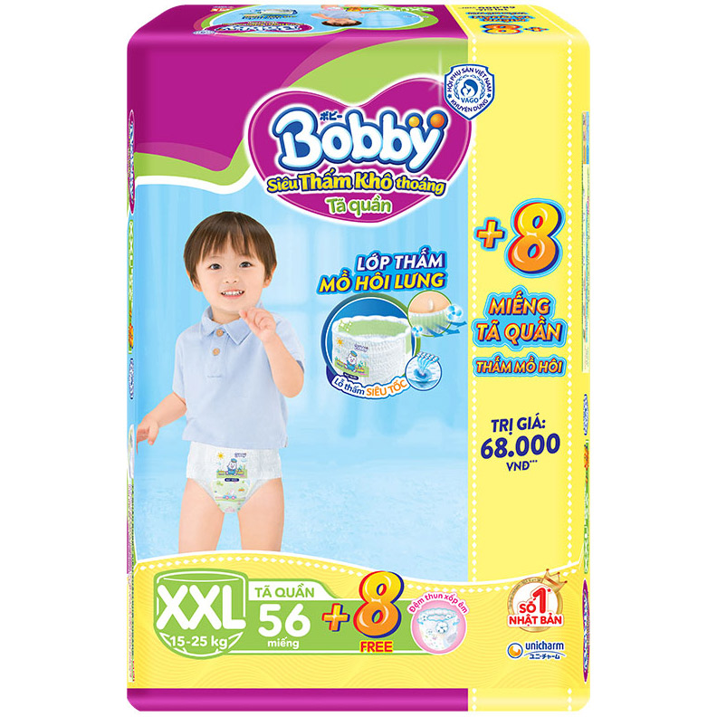 Tã Quần Bobby XXL56 tặng 8 miếng