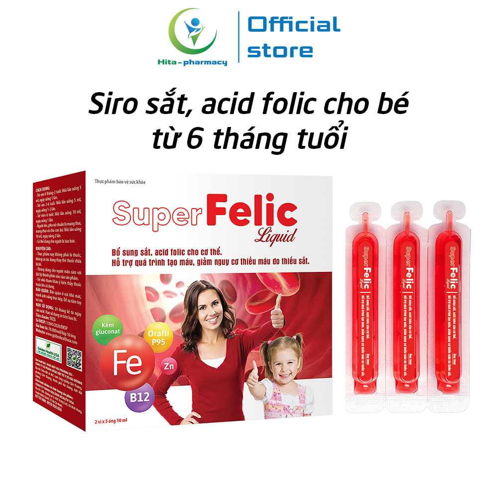 Siro sắt, acid folic dạng nước SUPER FELIC LIQUID hỗ trợ quá trình tạo máu