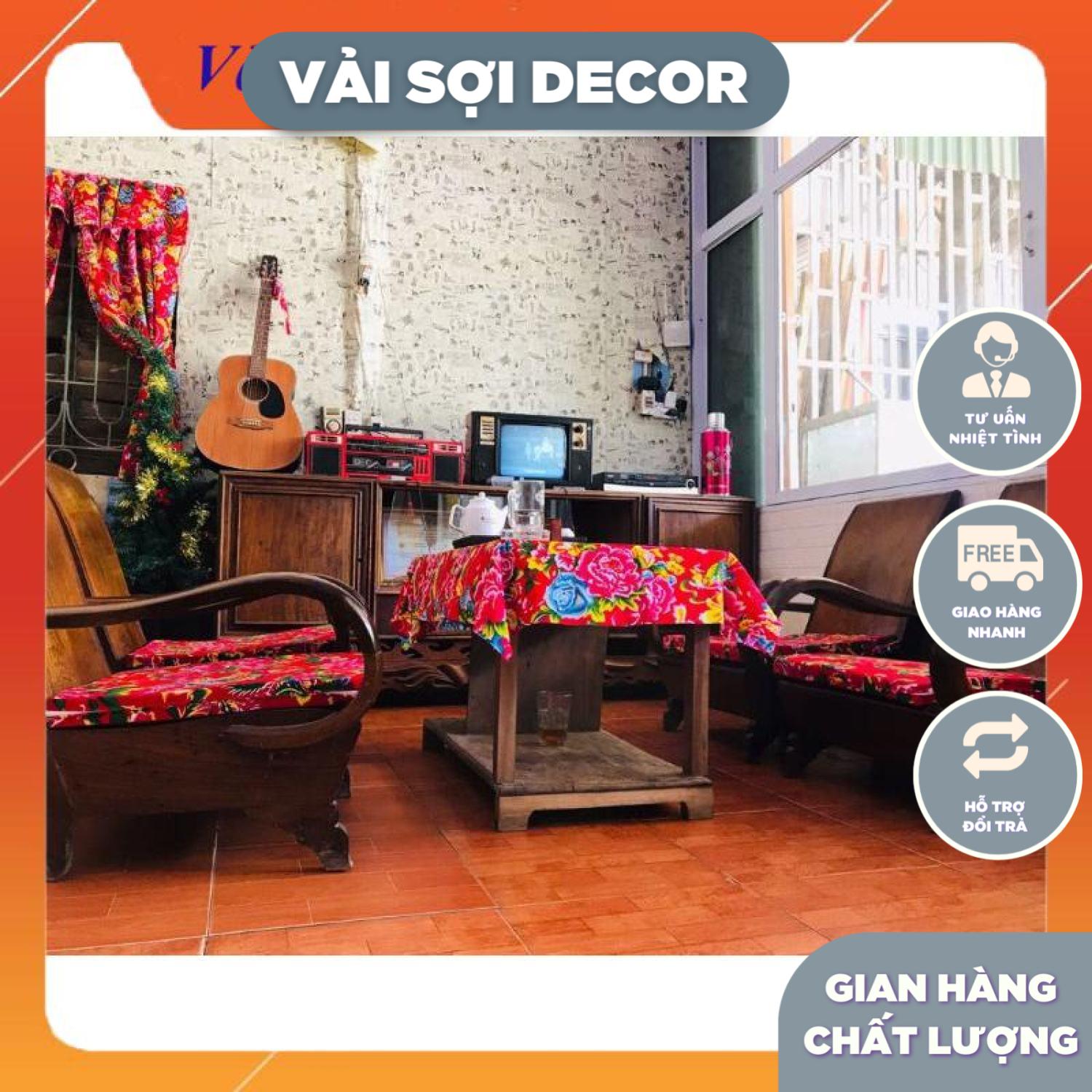 Vải chăn con công đơn đỏ Decor (khổ  1,6m)