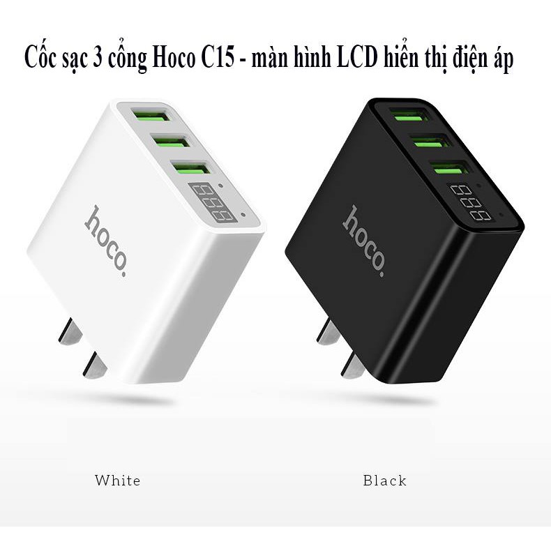 [HCM]Adapter Sạc 3 Cổng 3A Hoco C15
