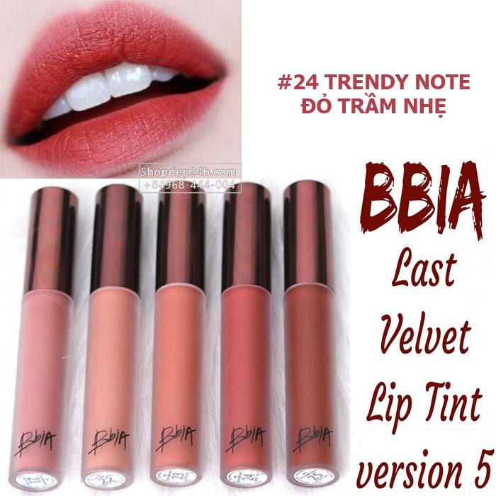 [Bbia] Son kem lì BBia Last Velvet Lip Tint Ver.5 Màu #24 Trendy Note: đỏ trầm nhẹ