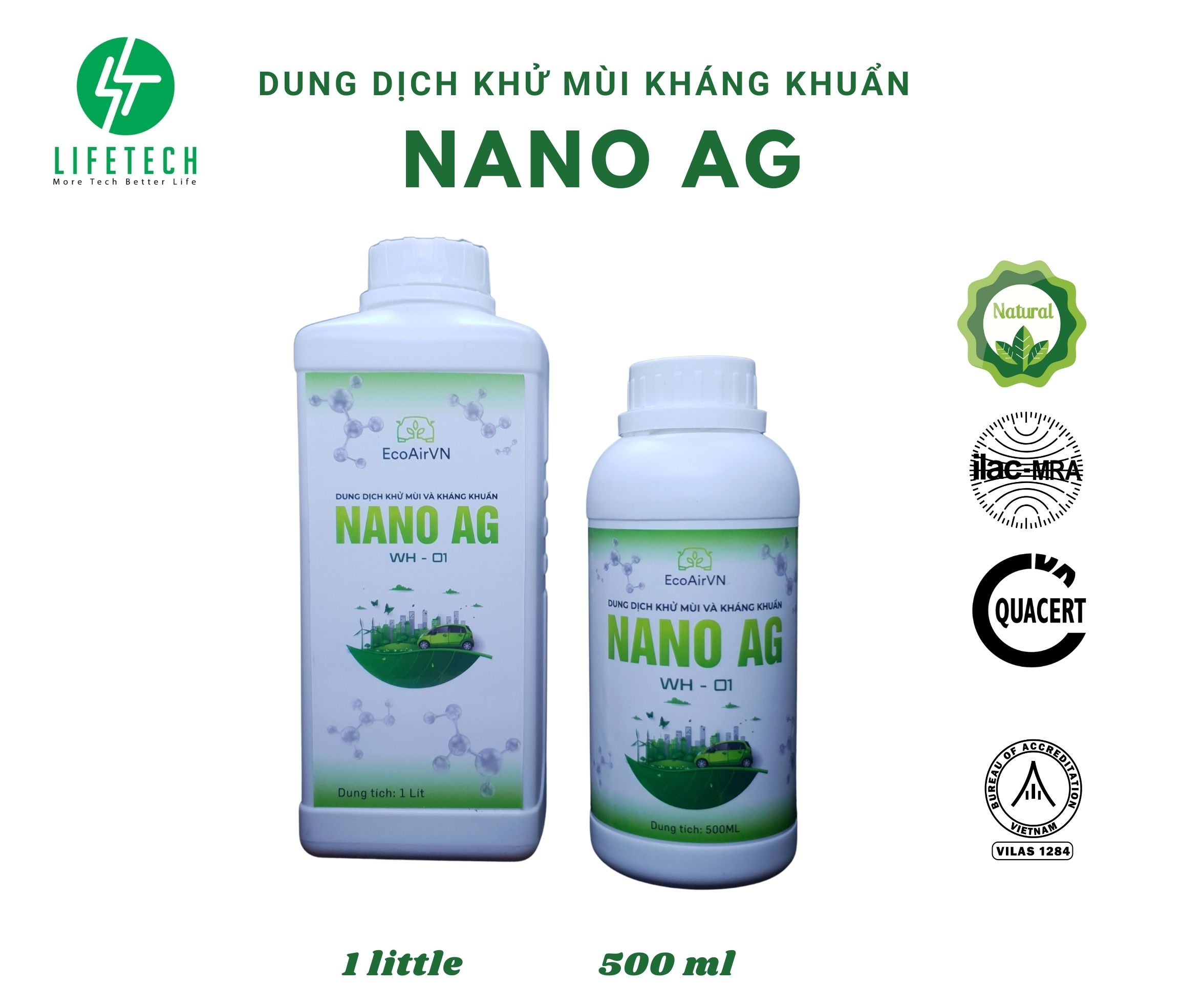 Dung Dịch khử mùi diệt khuẩn Nano Bạc - mùi thơn sang trọng- 1 lít- EcoAirVN