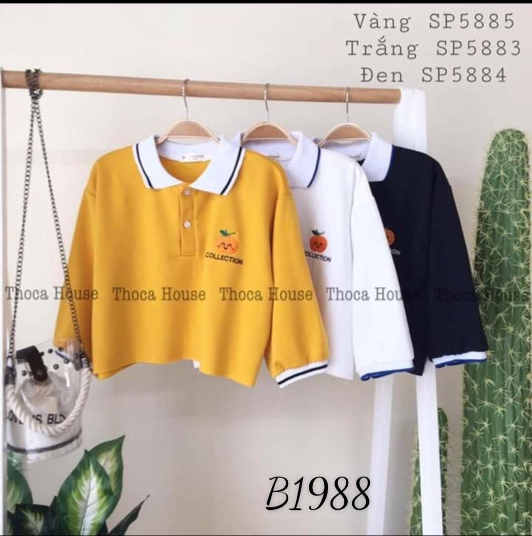 Áo Thun Có Cổ Croptop In Hình Quả Cam Biết Cười Siu Cute TTS0397