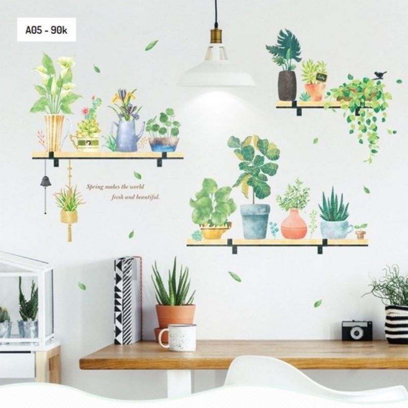 Decal dán tường kệ cây 02
