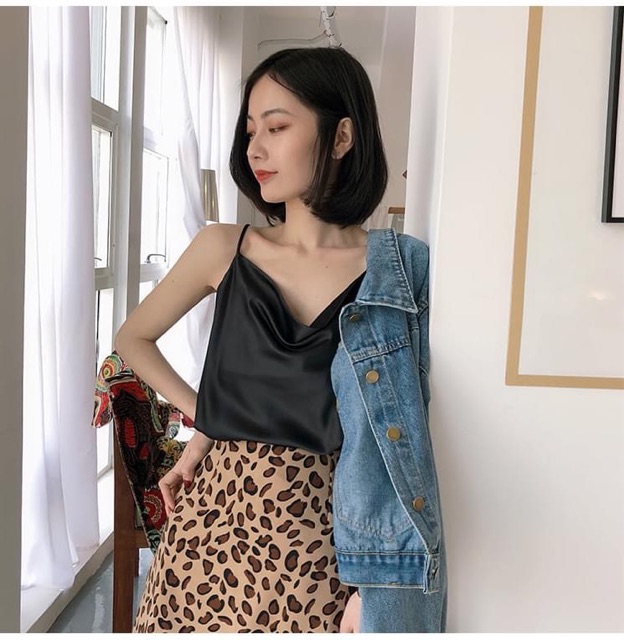 Áo lụa 2 dây nữ cổ đổ thiết kế cao cấp lụa satin ngoc trai