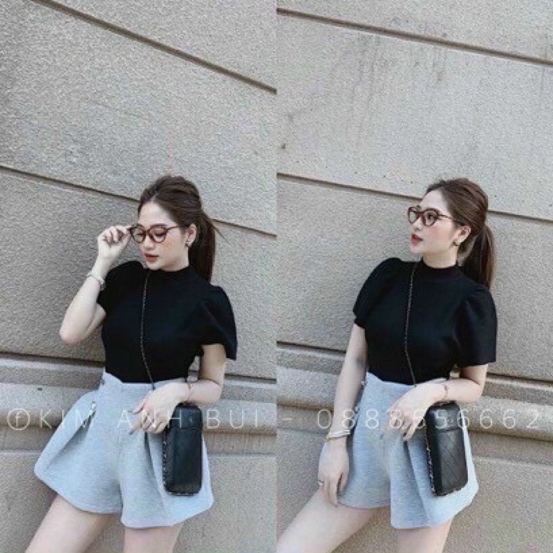 [HCM]áo thun gân croptop tay phồng vkv