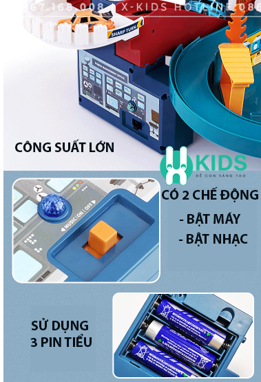 Bộ Đồ Chơi Đường Đua Khủng Long Siêu Tốc kết hợp Garage Đỗ xe 5 tầng kích thước lớn