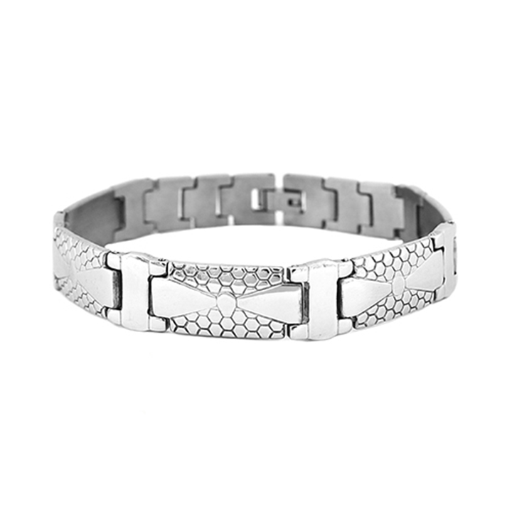 Lắc tay nam inox thời trang kiểu vảy rắn shopquare màu trắng thép không gỉ QRLTNA98