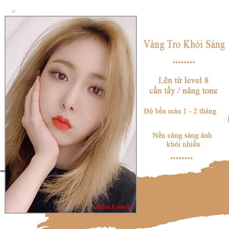 Thuốc nhuộm tóc màu VÀNG TRO - VÀNG KHÓI màu nhuộm lên mầu chuẩn tone kem nhuộm an toàn không sót mùi thơm lamanh.kosmetic