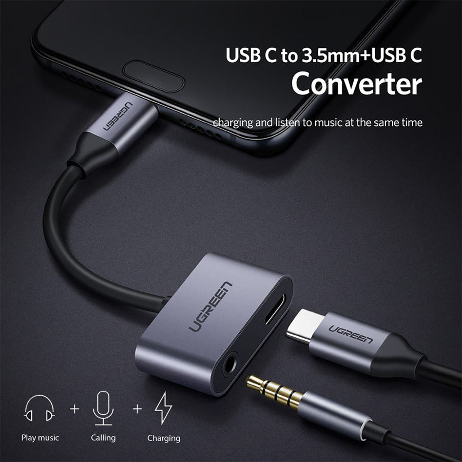 UGREEN 50596 - Cáp USB Type C ra Audio 3.5mm và USB-C cao cấp - HapuStore