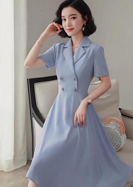 Đầm xanh đậm 4 nút (kèm hình thật)