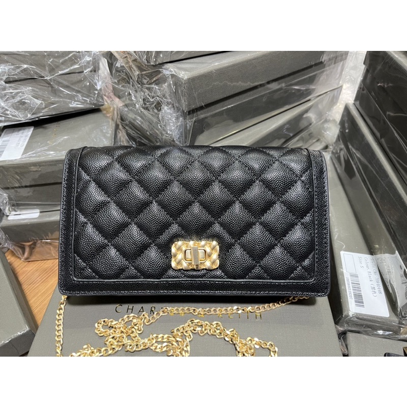 TÚI CNK KHOÁ XOAY DA CÁ ĐUỐI SIZE MINI [clutch-ví]