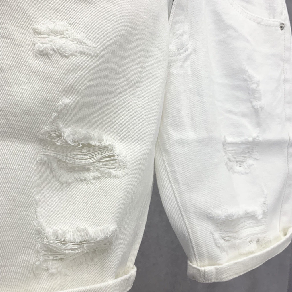Quần short jean nam trắng đen rách xước XM cao cấp 0017