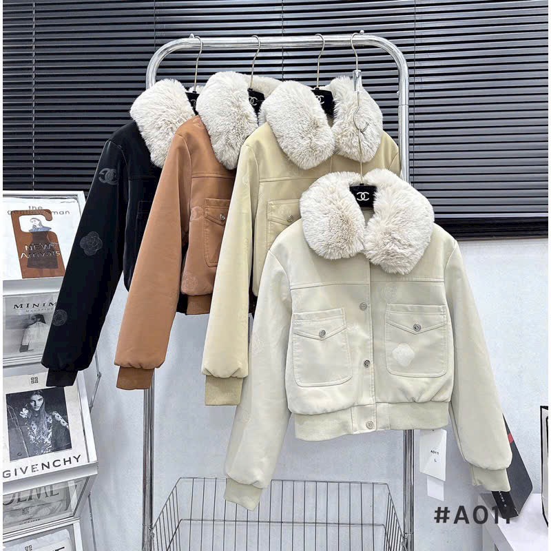 áo lông nữ chất dạ lót lông cổ bẻ phối nút thiết kế giản đơn cho mùa đông không lạnh hàng mới