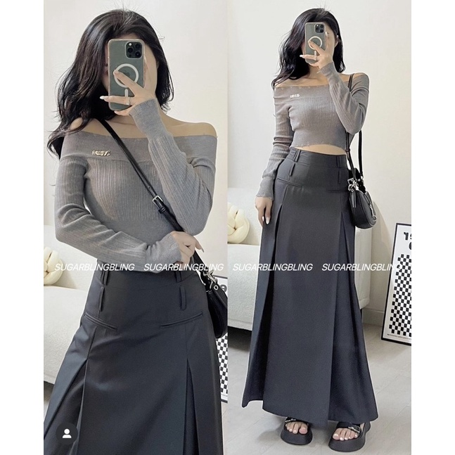 (Sẵn - Ảnh thật) CHÂN VÁY XÁM DÀI 2 LƯNG V17 | Sugarblingbling