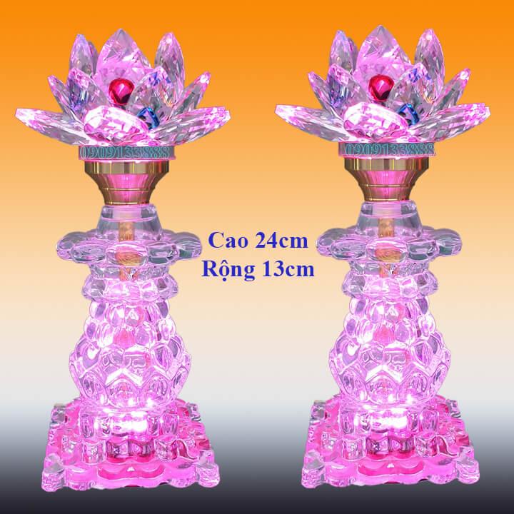 ĐÈN THỜ Đèn pha lê sáng đổi 7 màu Đèn dạng bình Bông sen nhỏ cao 24cm