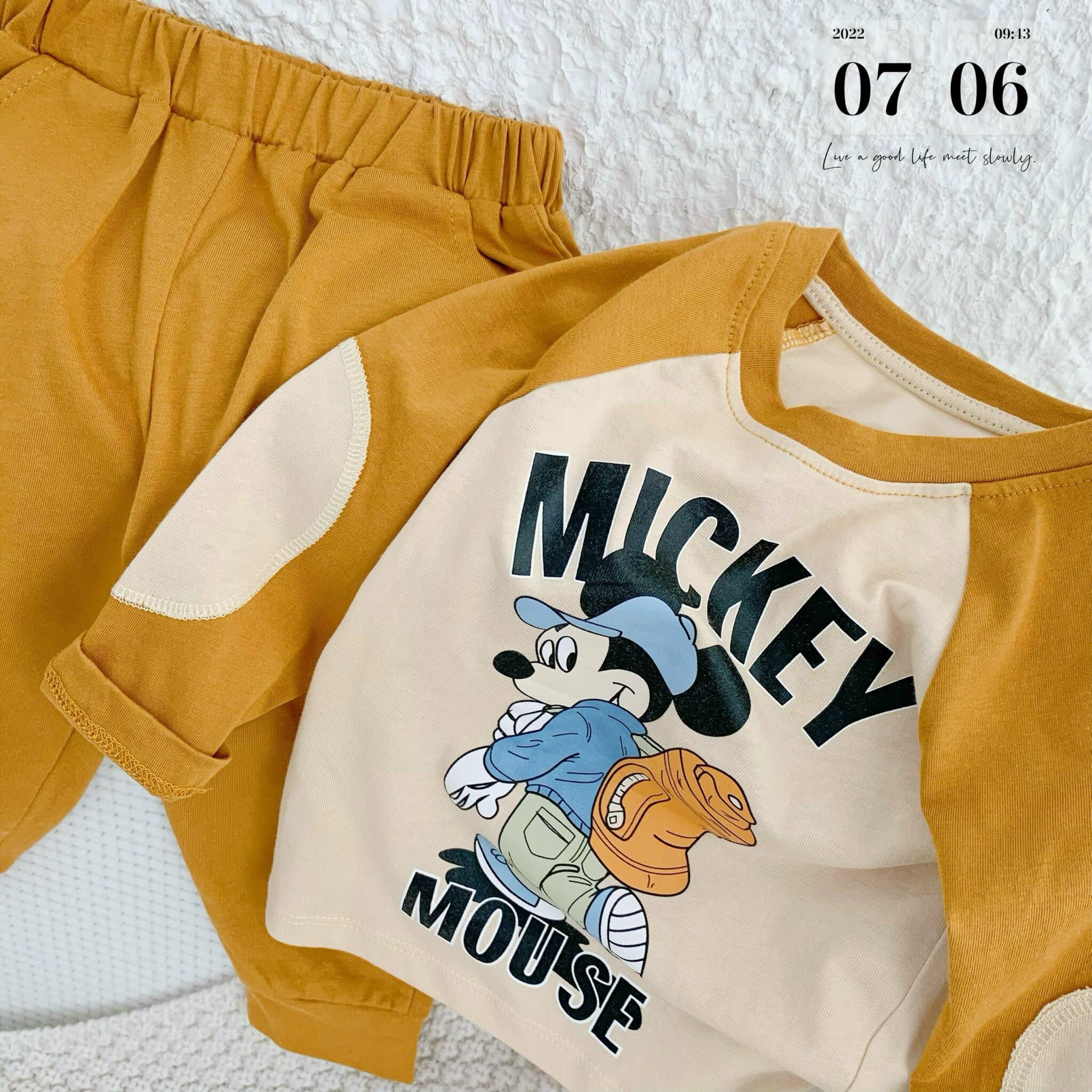 Bộ cotton thu đông Mickey cho bé