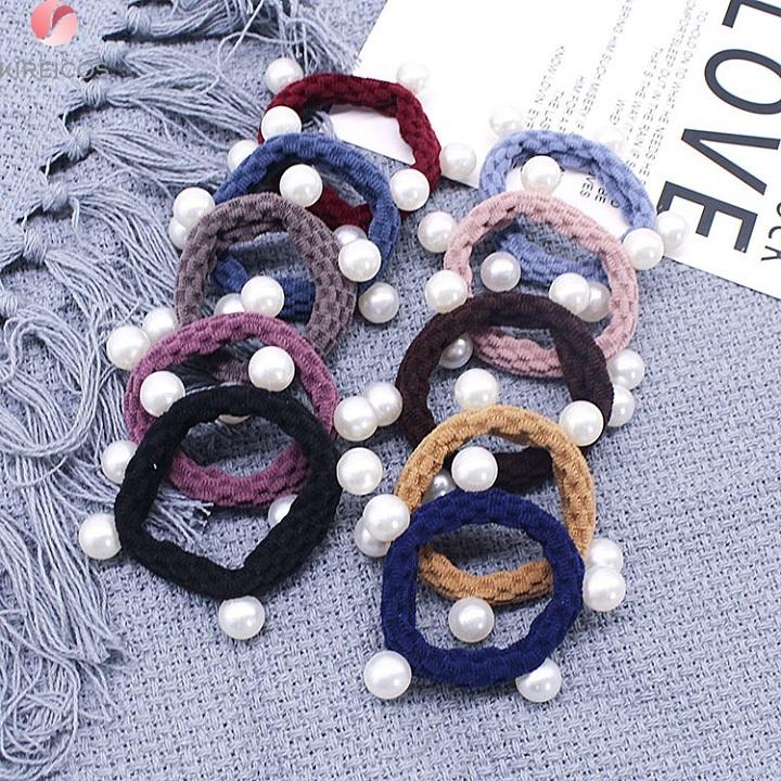 Set 10 Dây Cột Tóc Xoăn Đính Châu Sa Nhiều Màu