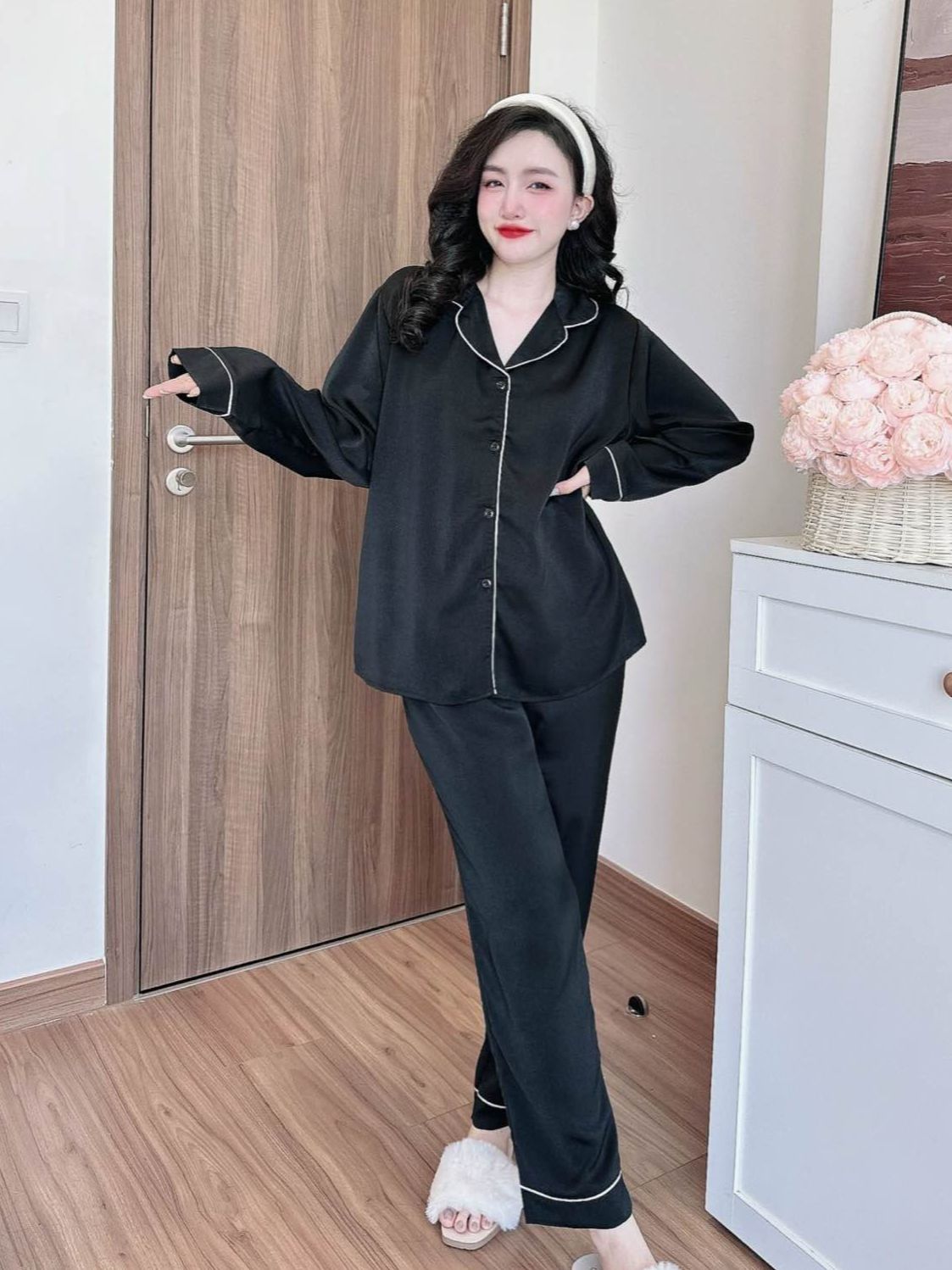 Bộ đồ ngủ pijama nữ bigsize dài lụa màu trơn cao cấp chất lụa ngọc trai mềm mịn