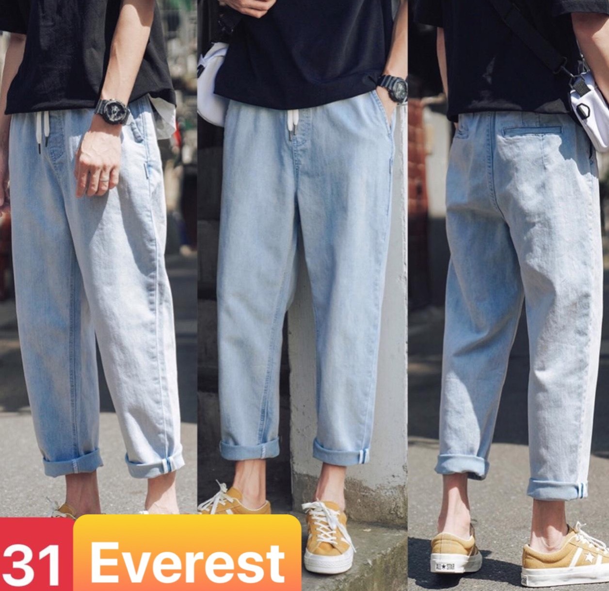 QUẦN BAGGY JEAN NAM CHẤT BÒ XANH LƯNG THUN CẠP CHUN NHẬT BẢN ỐNG RỘNG DÀI NHẬT BẢN EV-31 EVEREST FASHION