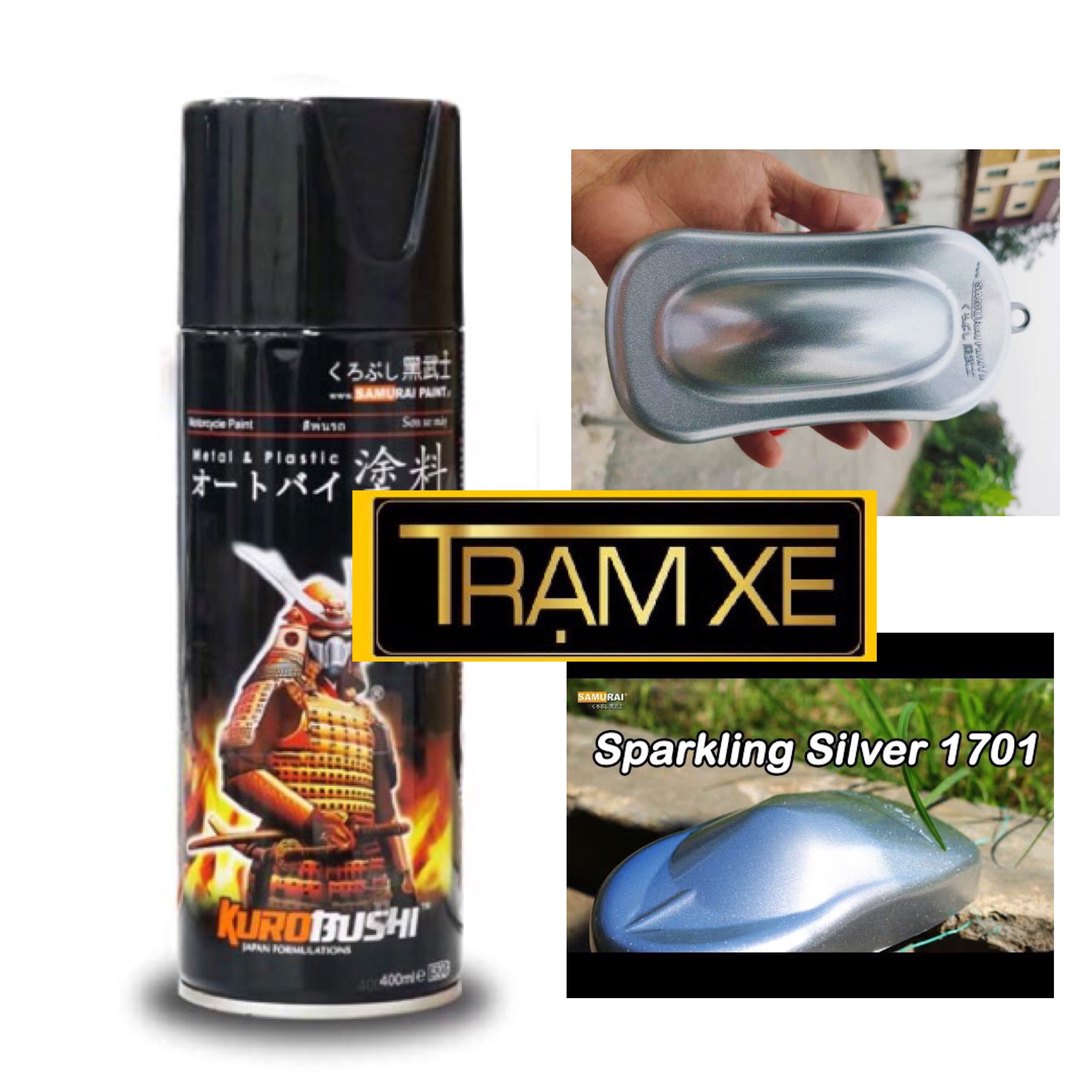 Chai Sơn xịt Samurai Màu Bạc Ánh Kim Lấp Lánh 1701 Dung Tích 400ml (nên sơn trên nền màu bạc 124)