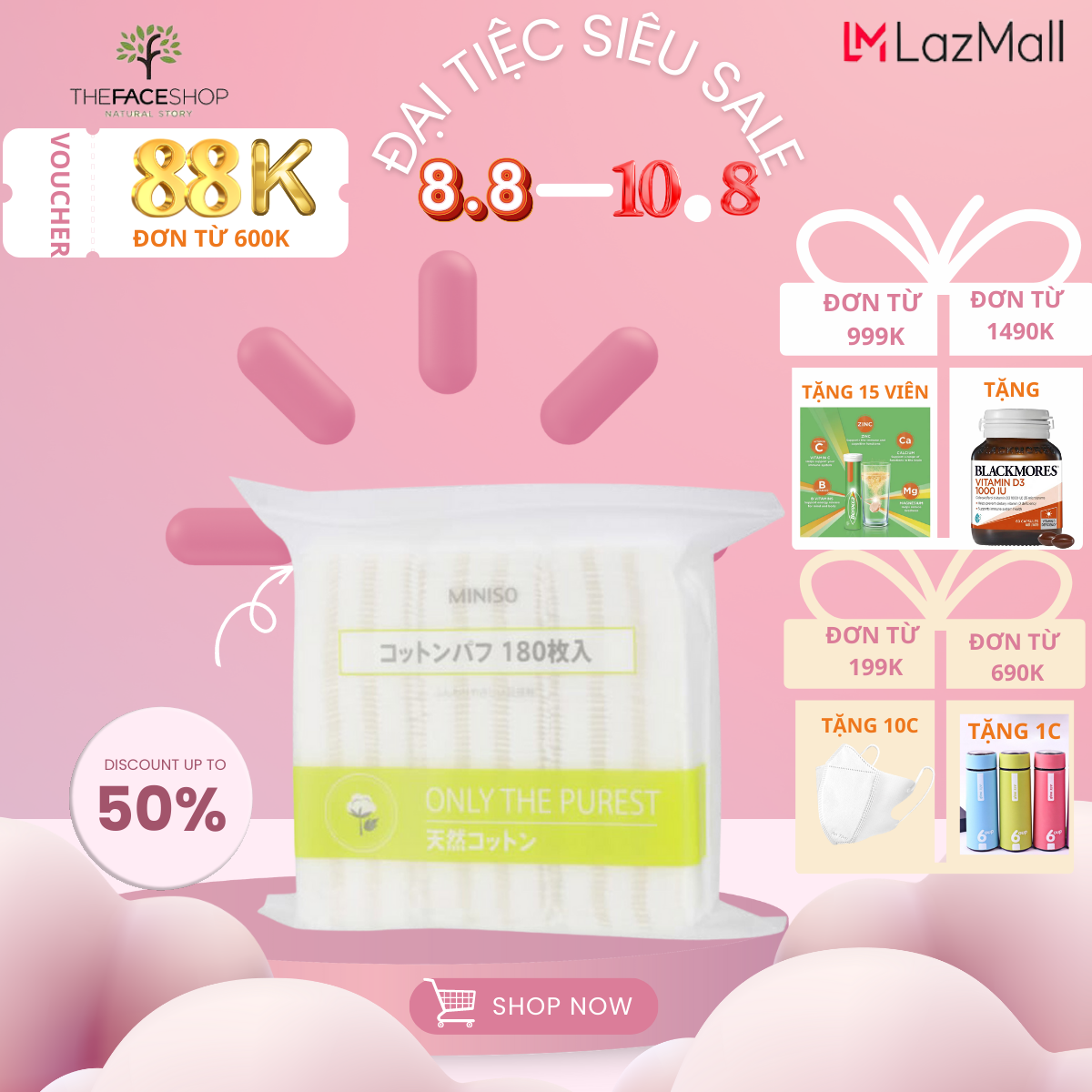 Bông tẩy trang Miniso 180 miếng siêu mềm mịn