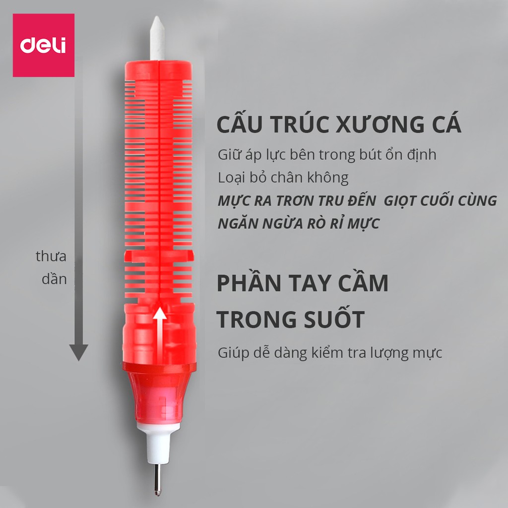 Combo 10 Bút bi nước mực gel xanh đỏ đen Deli, bút gel mực nước nhanh khô ngòi 0.5mm viết calligraphy, bút viết thư pháp viết chữ đẹp cho học sinh, bút viết văn phòng - S856