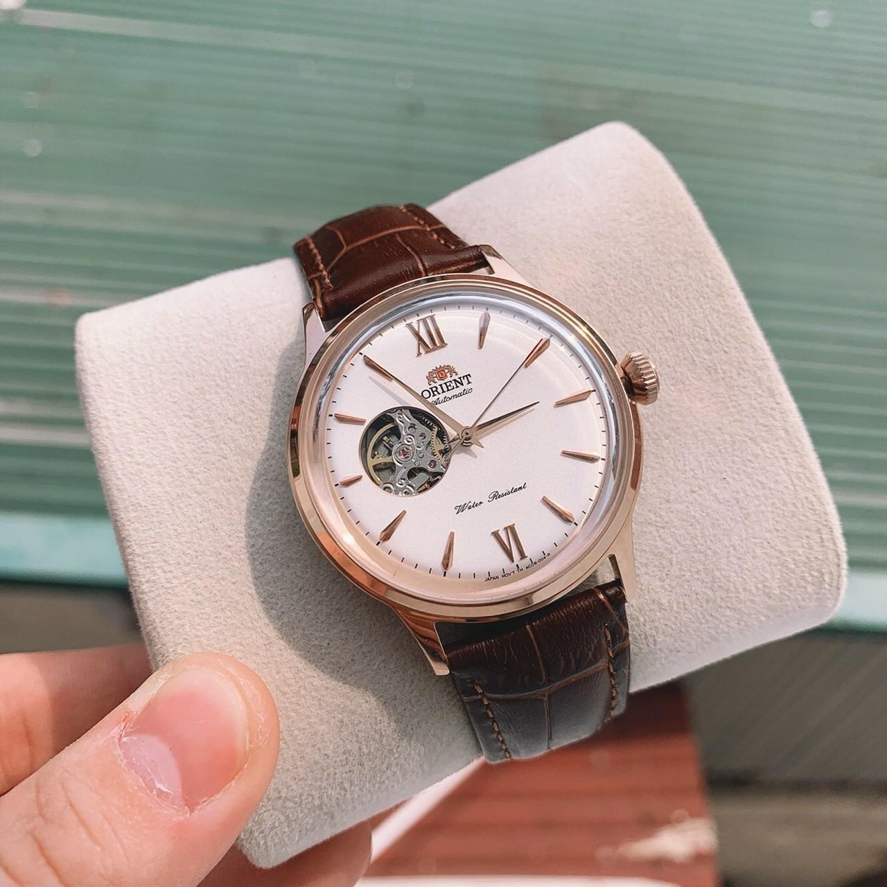 Đồng hồ Orient automatic dây da lộ cơ đáy
