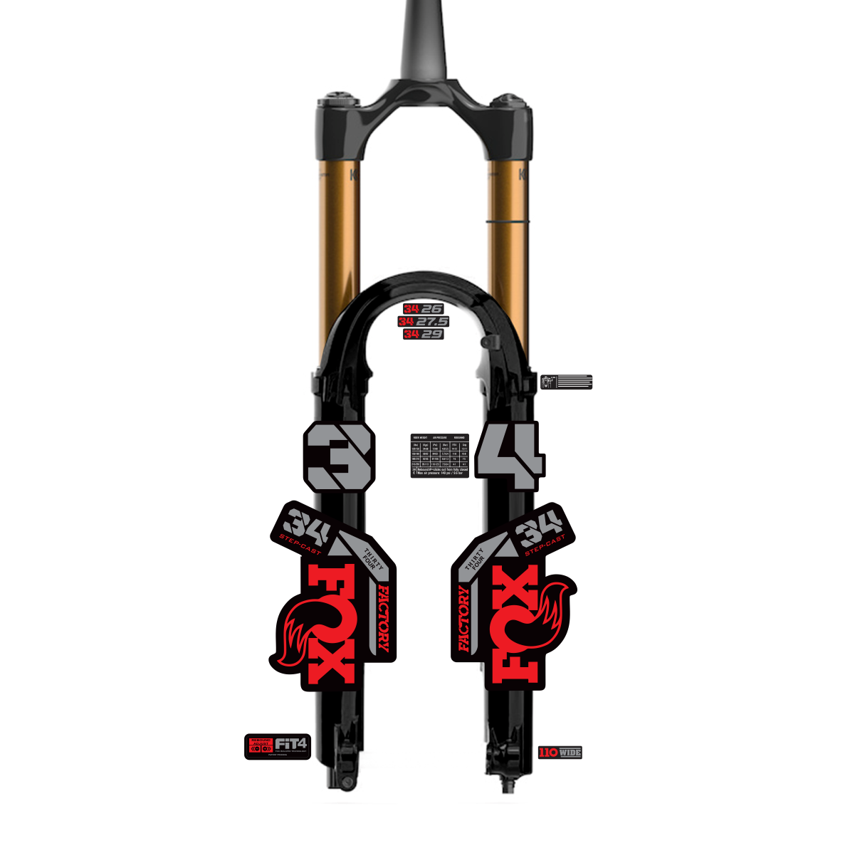 tem decal dán phuộc xe đạp địa hình Fox kashima 34 2023 | cheetahdecals.com